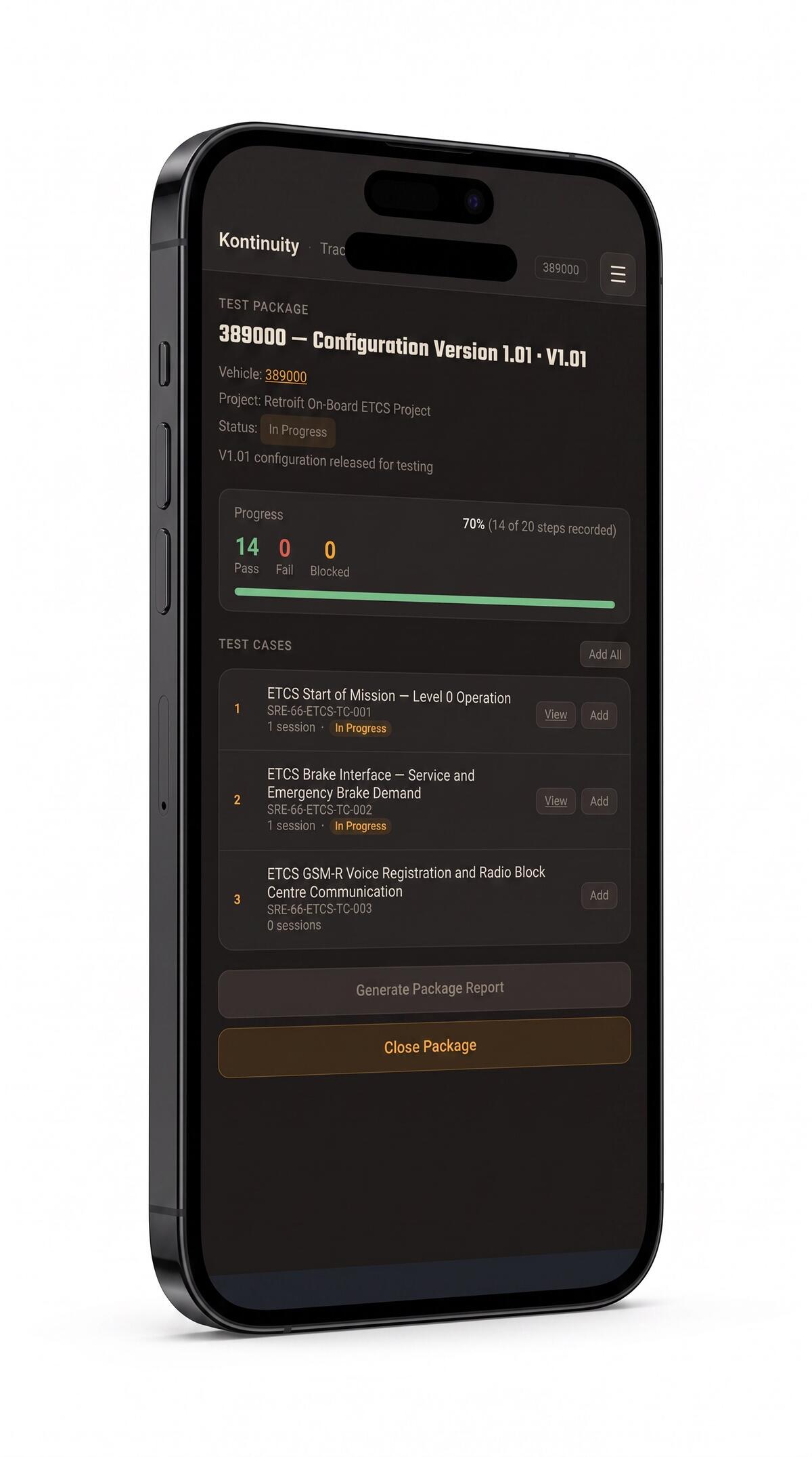Tracer packet view — individual test record entry